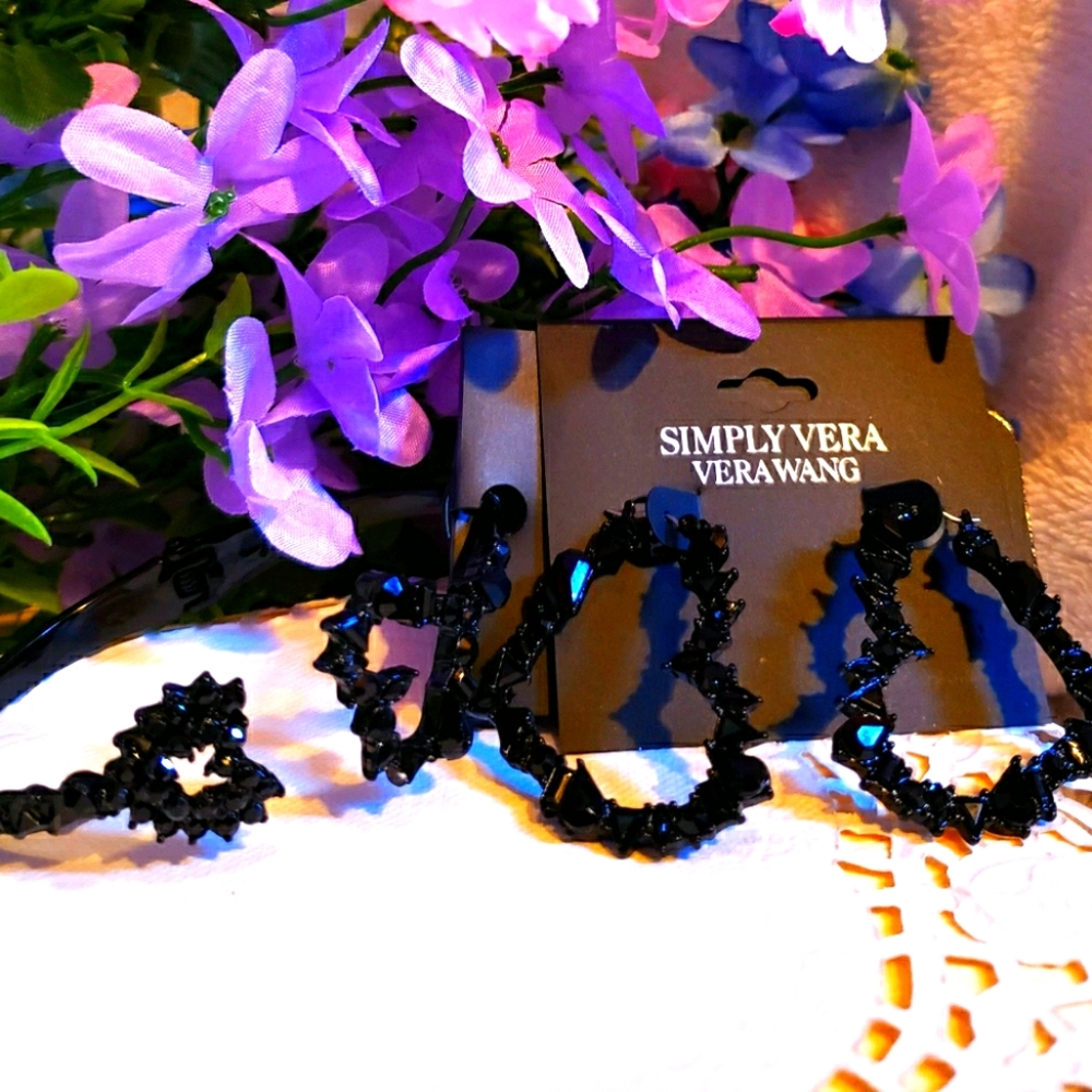 Heart Jet Tone Bracelet and Earrings Set